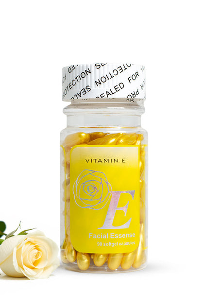 Yardlie Vitamin E Facial Essence jar of 90 golden softgel capsules for face, neck and body