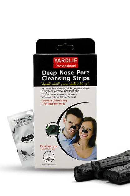 Yardlie Deep Nose Pore Cleansing Strips bamboo charcoal blackhead remover 10 strips, Yardlie deep nose pore cleansing strips packaging with a couple on the box.