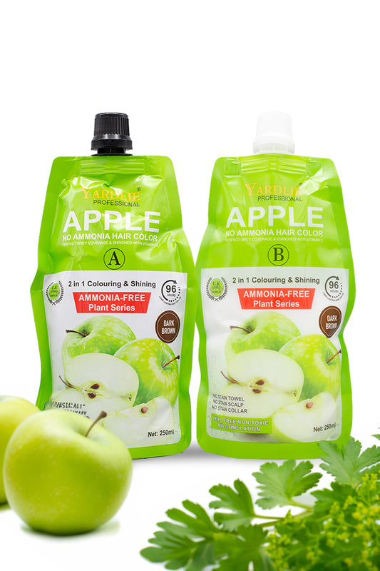 Yardlie Professional Apple Dark Brown No Ammonia Hair Color Cream 250ml x 2 pack for grey coverage and shiny brown hair.