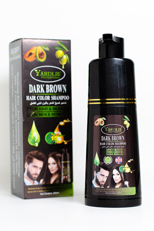 Yardlie Professional Dark Brown Hair Color Shampoo 200ml for Hair and Beard, Men and Women (Clearance, With Box and Gloves, 20% Leaked)