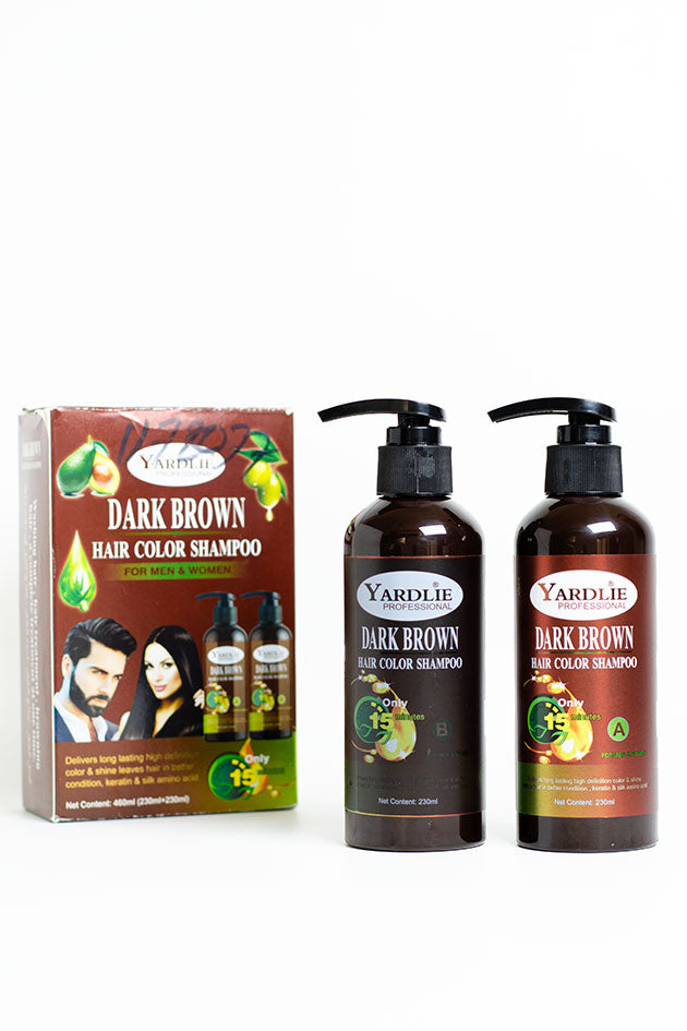 Yardlie Professional Dark Brown Hair Color Shampoo 460ml (230ml A + B Set) with Box for Men and Women (Sealed, Clearance, Rough Box, No Gloves)