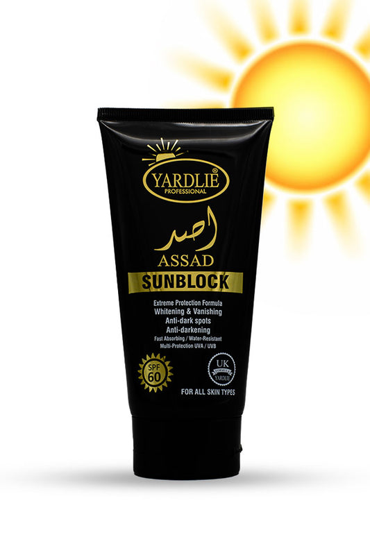 Yardlie Professional Assad Sunblock SPF 60 150ml with UVA UVB protection, water resistant formula and fast absorbing sun care for Pakistan