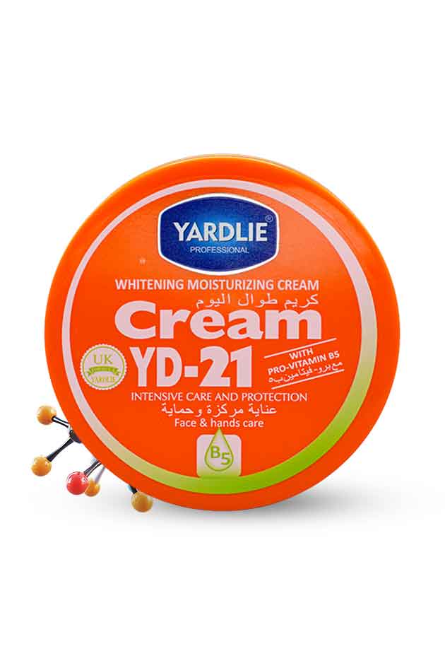 Yardlie Professional YD-21 brightening moisturising cream tin for face and hands, Yardlie YD-21 cream container on a white background